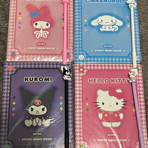 Sanrio Other - Sanrio Sticky Memo Books - Pink, Blue, Purple with fun pens
